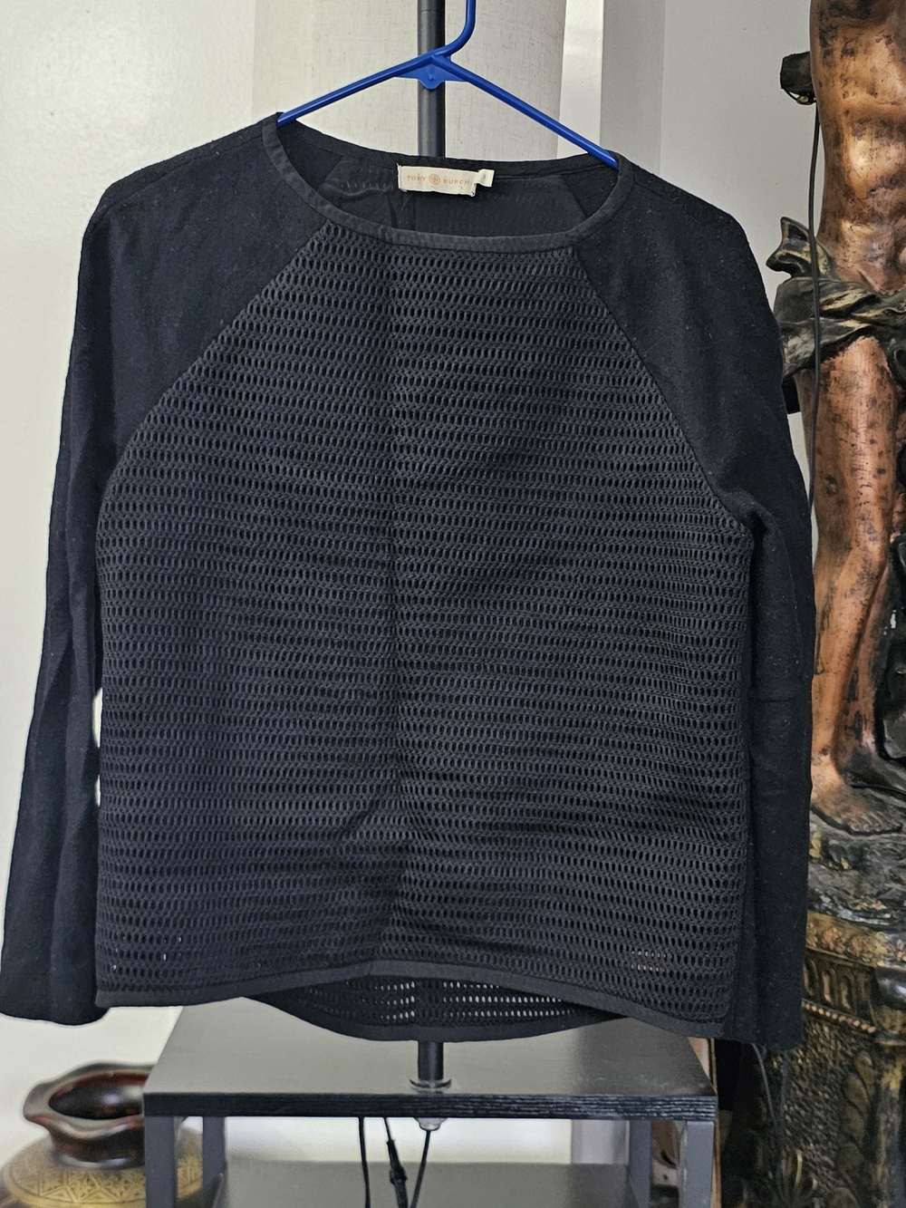 Tory Burch Black Textured Mesh Panel Top